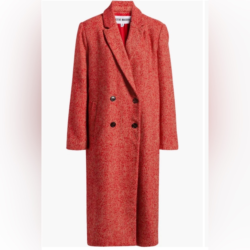 STEVE MADDEN Herringbone Double Breasted Long Coat